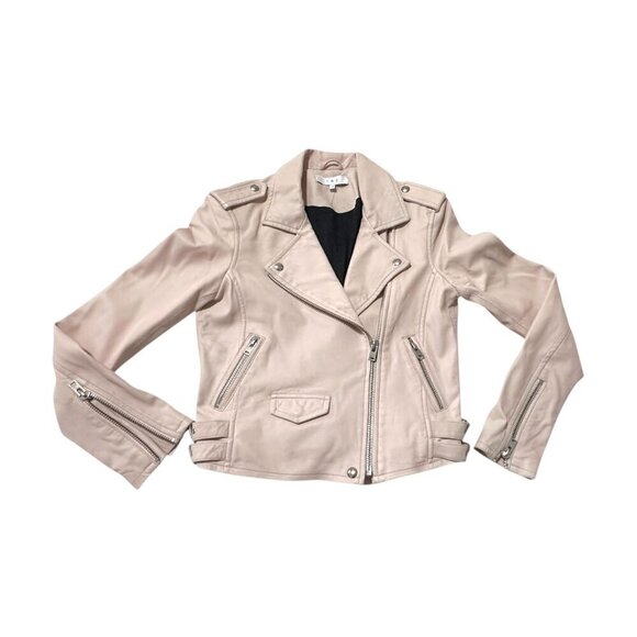IRO Ashville cropped washed-leather biker jacket, Nude - Picture 7 of 16